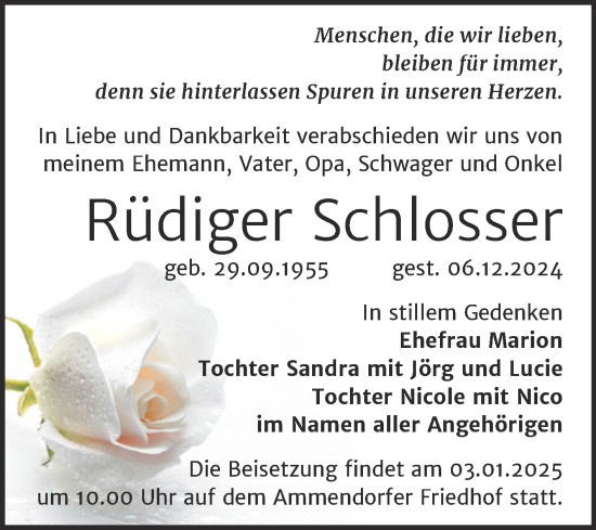 Traueranzeige von Rüdiger Schlosser von Mitteldeutsche Zeitung Halle/Saalkreis
