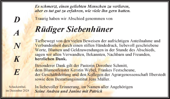 Traueranzeige von Rüdiger Siebenhüner von Trauerkombi Aschersleben