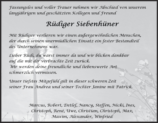 Traueranzeige von Rüdiger Siebenhüner von Super Sonntag Aschersleben