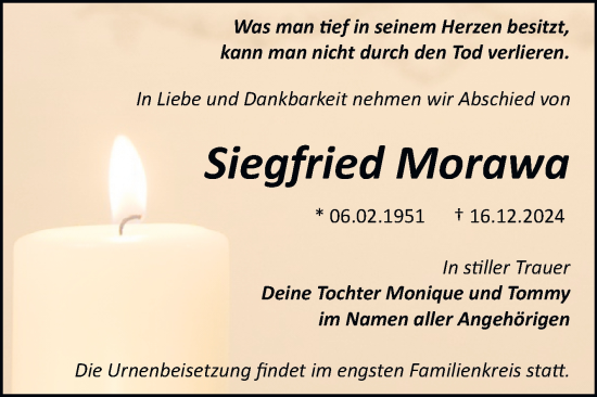 Traueranzeige von Siegfried Morawa von Trauerkombi Bitterfeld