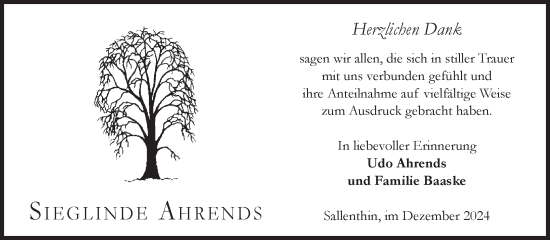 Traueranzeige von Sieglinde Ahrends von Volksstimme Altmark West