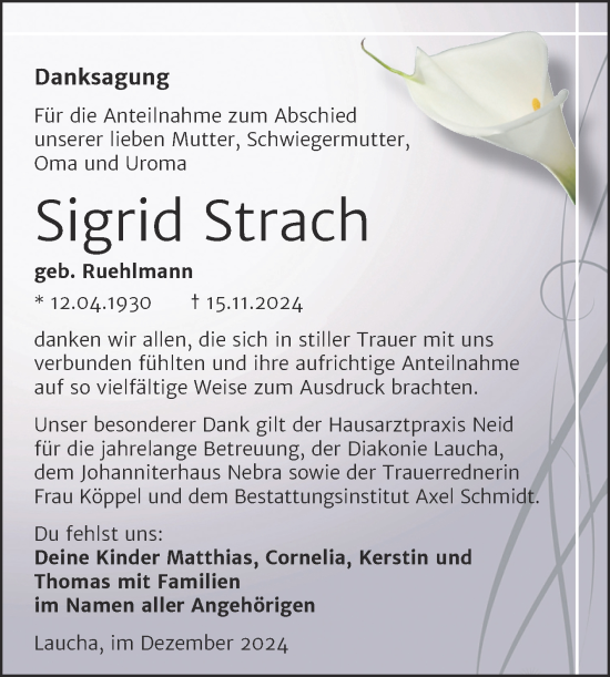 Traueranzeige von Sigrid Strach von Super Sonntag Naumburg/Nebra