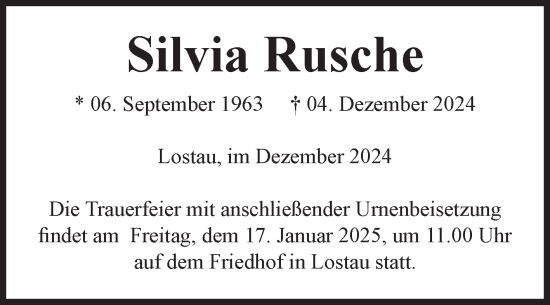 Traueranzeige von Silvia Rusche von Volksstimme Burg/Genthin
