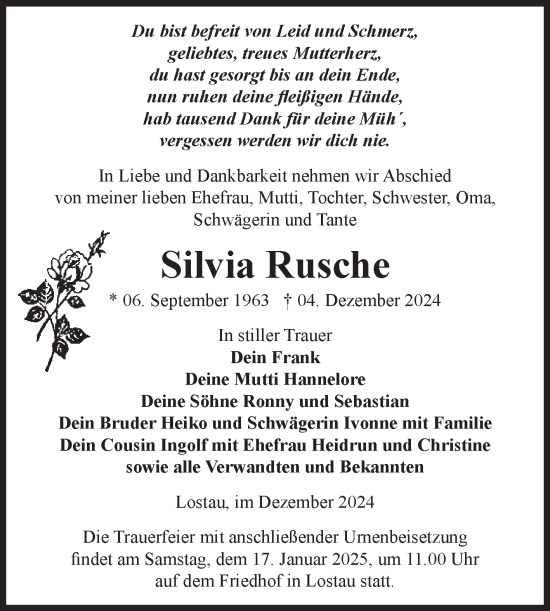 Traueranzeige von Silvia Rusche von Volksstimme Burg/Genthin