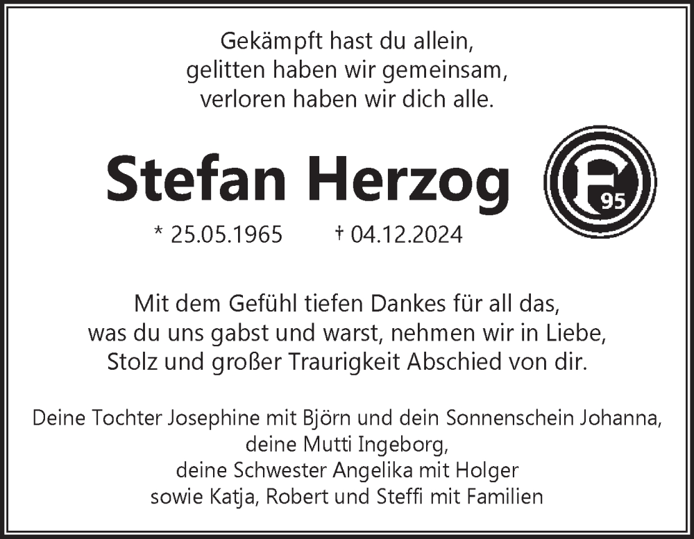  Traueranzeige für Stefan Herzog vom 14.12.2024 aus Volksstimme Magdeburg