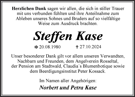 Traueranzeige von Steffen Kase von Trauerkombi Dessau