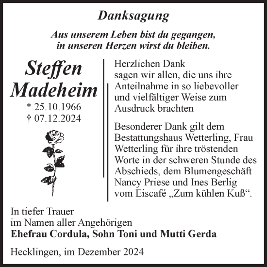 Traueranzeige von Steffen Madeheim 