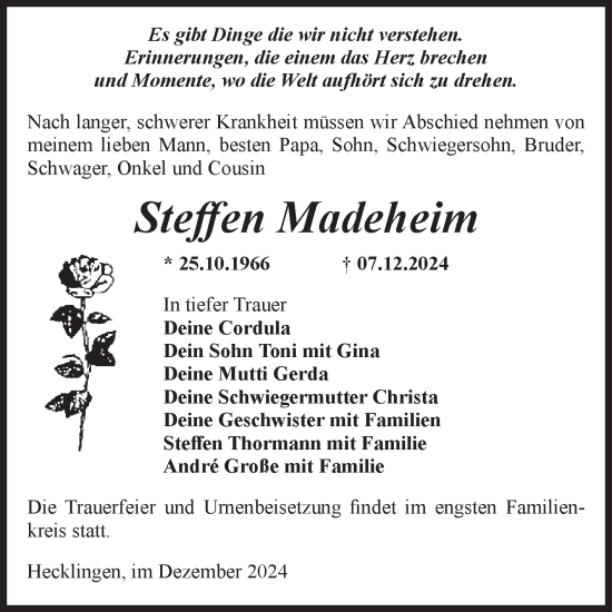 Traueranzeige von Steffen Madeheim 