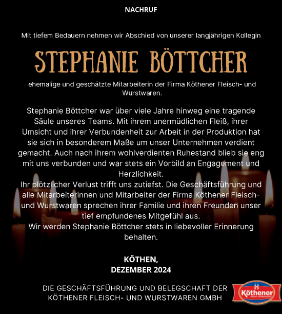 Traueranzeige von Stephanie Böttcher von Super Sonntag Köthen