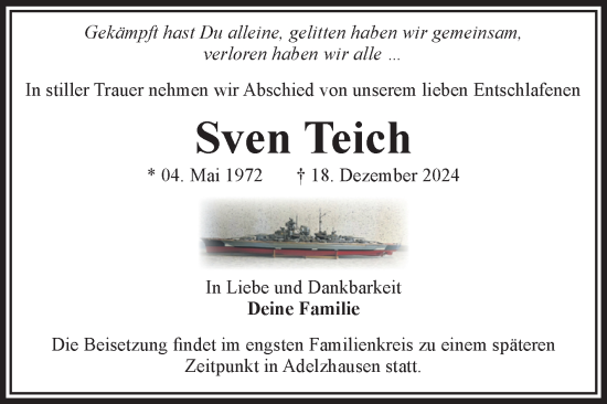 Traueranzeige von Sven Teich von Volksstimme Magdeburg