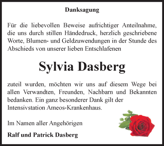 Traueranzeige von Sylvia Dasberg von Volksstimme Schönebeck