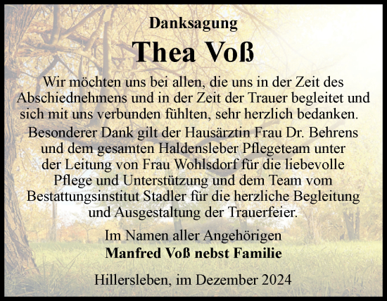 Traueranzeige von Thea Voß von Volksstimme Haldensleben/Wolmirstedt