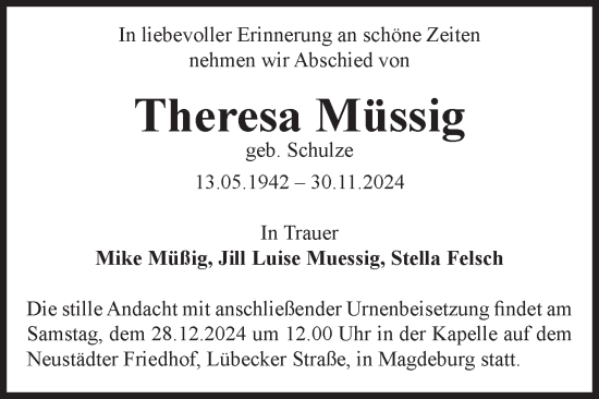 Traueranzeige von Theresa Müssig von Volksstimme Magdeburg