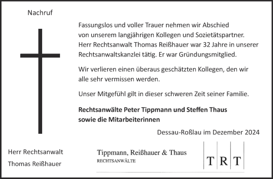 Traueranzeige von Thomas Reißhauer von Mitteldeutsche Zeitung Dessau-Roßlau