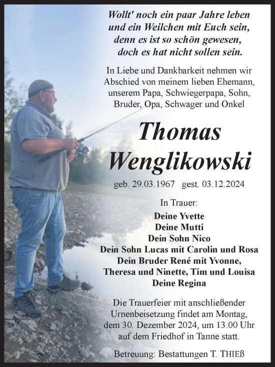 Traueranzeige von Thomas Wenglikowski von Volksstimme Wernigerode