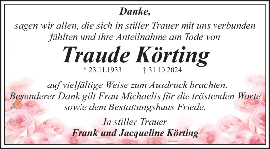 Traueranzeige von Traude Körting von Trauerkombi Dessau