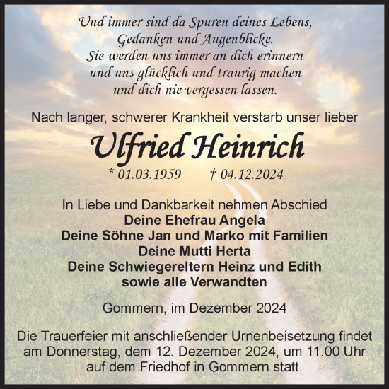 Traueranzeige von Ulfried Heinrich von Volksstimme Burg/Genthin