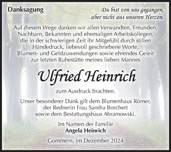Traueranzeige von Ulfried Heinrich von Volksstimme Burg/Genthin
