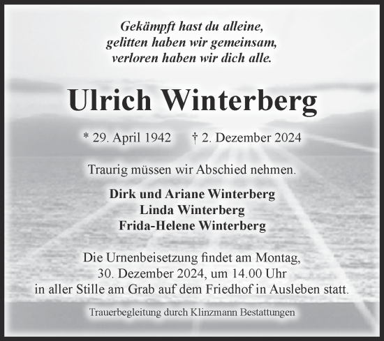 Traueranzeige von Ulrich Winterberg von Volksstimme Oschersleben/Wanzleben