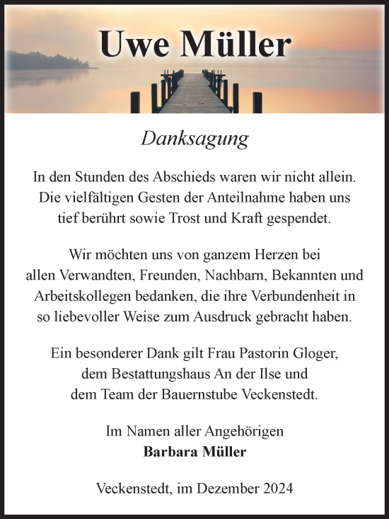 Traueranzeige von Uwe Müller von Volksstimme Wernigerode