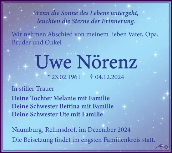 Traueranzeige von Uwe Nörenz von Trauerkombi Zeitz