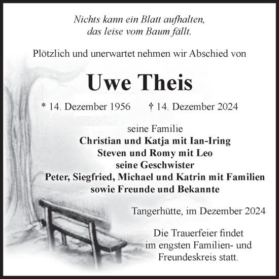 Traueranzeige von Uwe Theis von Volksstimme Altmark Ost
