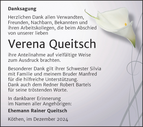 Traueranzeige von Verena Queitsch von Trauerkombi Köthen