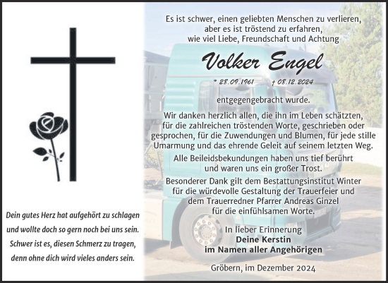 Traueranzeige von Volker Engel von Trauerkombi Bitterfeld