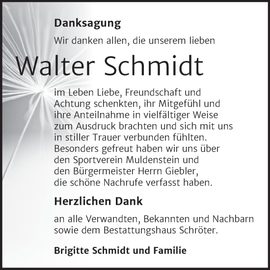 Traueranzeige von Walter Schmidt von Trauerkombi Bitterfeld