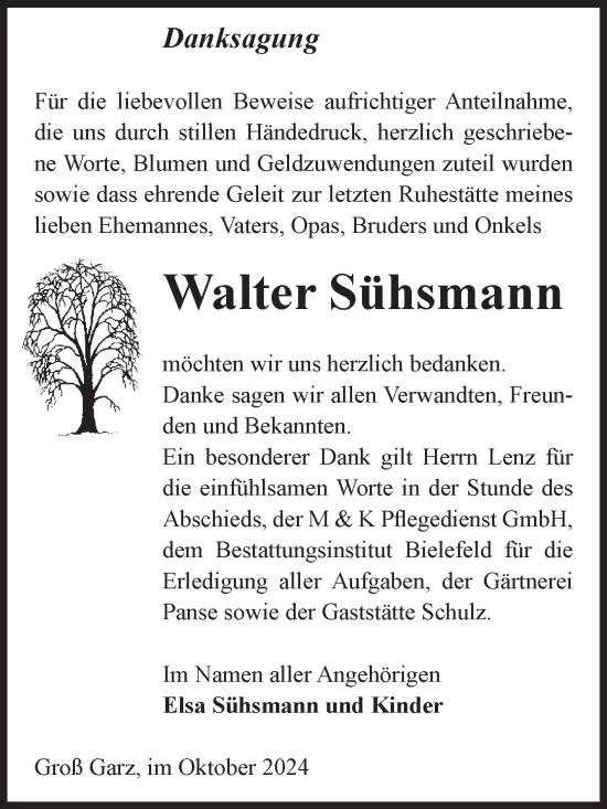 Traueranzeige von Walter Sühsmann von Volksstimme Altmark Ost