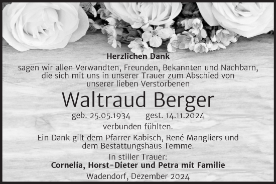 Traueranzeige von Waltraud Berger von SuperSonntag Bitterfeld