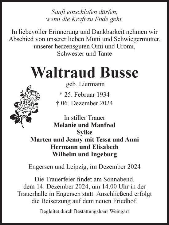 Traueranzeige von Waltraud Busse von Volksstimme Altmark West