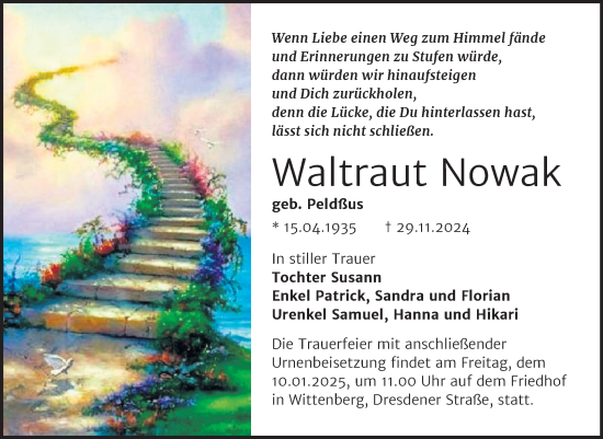 Traueranzeige von Waltraut Nowak von Trauerkombi Wittenberg