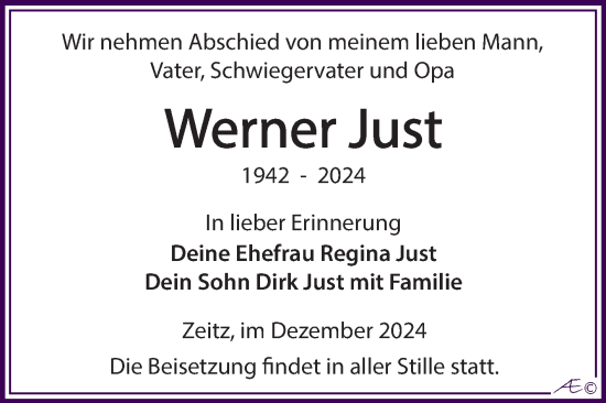 Traueranzeige von Werner Just von Trauerkombi Zeitz