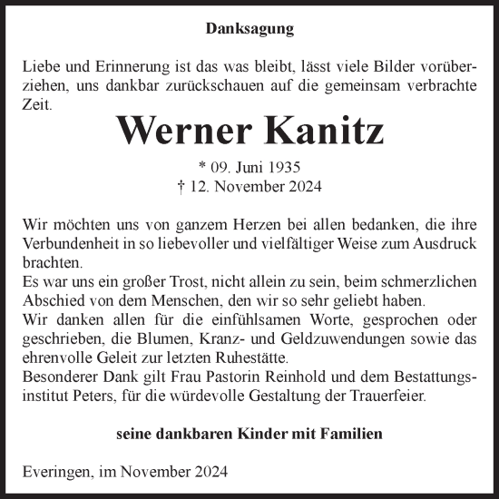 Traueranzeige von Werner Kanitz von Volksstimme Haldensleben/Wolmirstedt