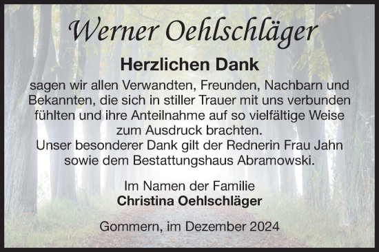 Traueranzeige von Werner Oehlschläger von Volksstimme Burg/Genthin