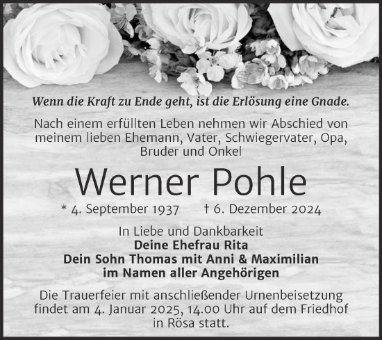Traueranzeige von Werner Pohle von Trauerkombi Bitterfeld