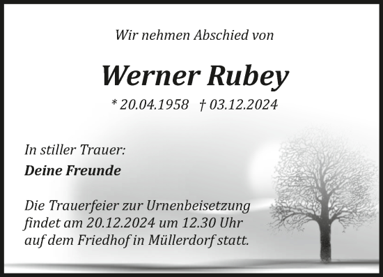 Traueranzeige von Werner Rubey von Mitteldeutsche Zeitung Halle/Saalkreis