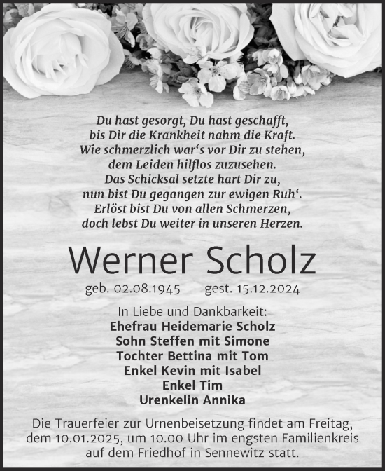 Traueranzeige von Werner Scholz von Mitteldeutsche Zeitung Halle/Saalkreis