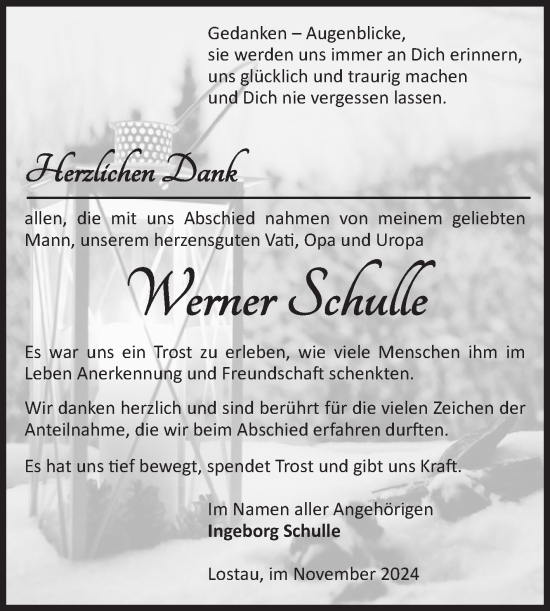 Traueranzeige von Werner Schulle 