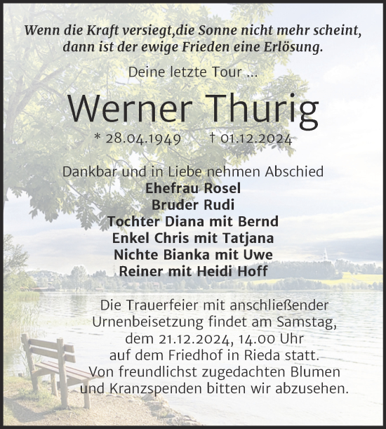 Traueranzeige von Werner Thurig von Trauerkombi Bitterfeld