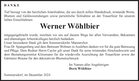 Traueranzeige von Werner Wöhlbier von Volksstimme Oschersleben/Wanzleben