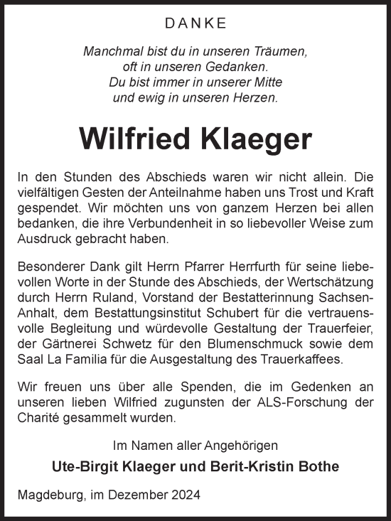 Traueranzeige von Wilfried Klaeger von Volksstimme Oschersleben/Wanzleben