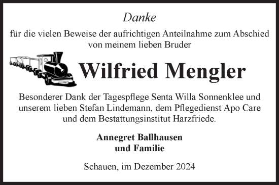Traueranzeige von Wilfried Mengler von Volksstimme Halberstadt