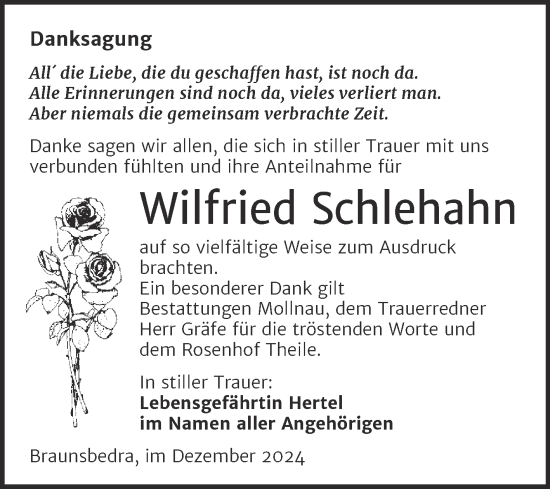 Traueranzeige von Wilfried Schlehahn von Trauerkombi Merseburg