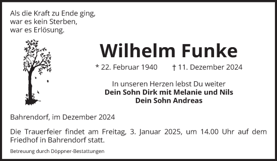 Traueranzeige von Wilhelm Funke von Volksstimme Oschersleben/Wanzleben