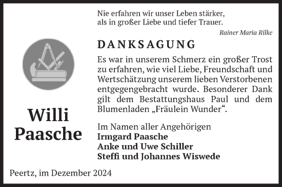 Traueranzeige von Willi Paasche von Volksstimme Altmark West