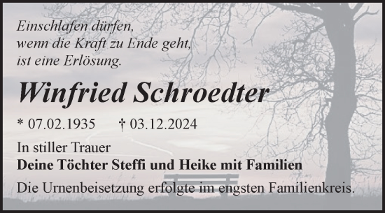 Traueranzeige von Winfried Schroedter von Trauerkombi Bitterfeld