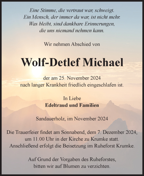 Traueranzeige von Wolf-Detlef Michael von Volksstimme Altmark Ost