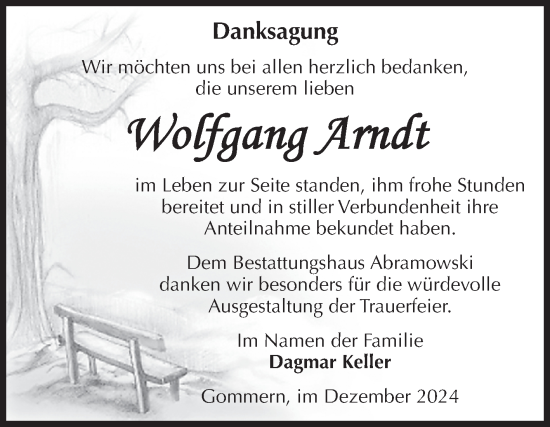 Traueranzeige von Wolfgang Arndt von Volksstimme Burg/Genthin